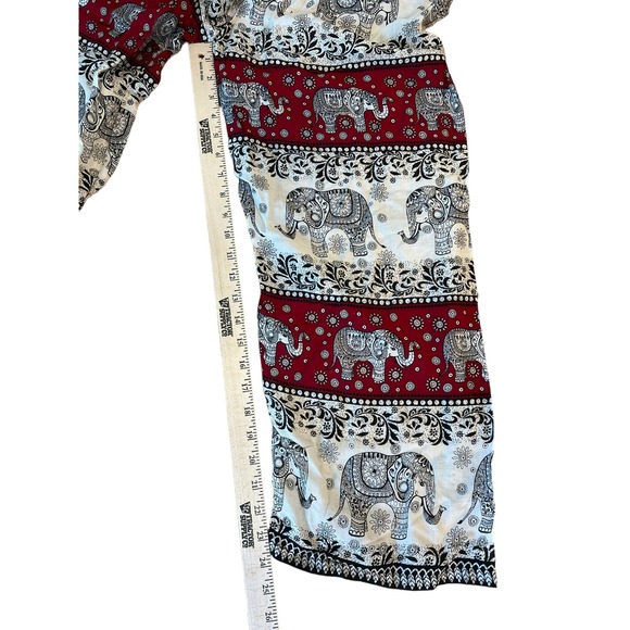 Thailand Elephant Red, Black,White Pattern Boho Drawstring Wide Leg Pants Medium - Picture 5 of 6